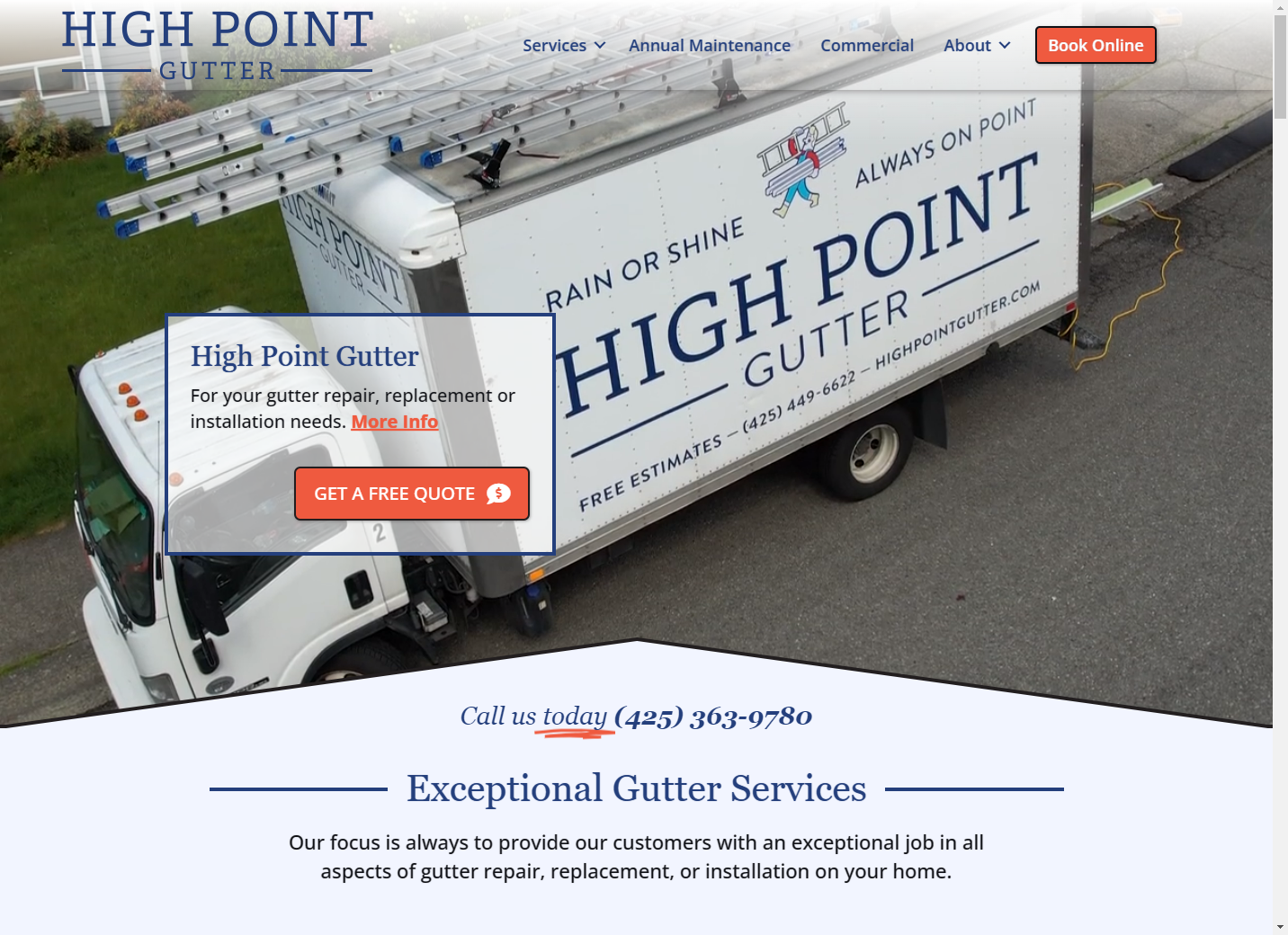 Custom web design for High Point Gutter